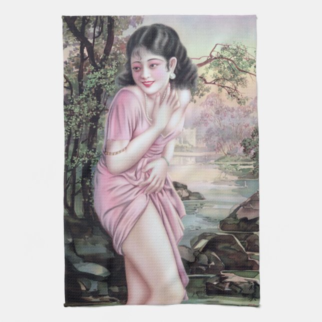 Tease in Stream Oasis by Shanghai China Girl Kitchen Towel (Vertical)