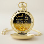Teatcher black gold bow thank you pocket watch<br><div class="desc">Elegant,  classic,  glamorous and feminine. A gift for a teacher.  A faux gold colored bow and ribbon,  a bit of bling and luxury Black background. With the text: Thank You,  template for a name and class of a year.</div>