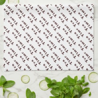 TeaTime Chocolate Brown on White Kitchen Towel