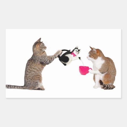 Teatime for kitty cats rectangular sticker