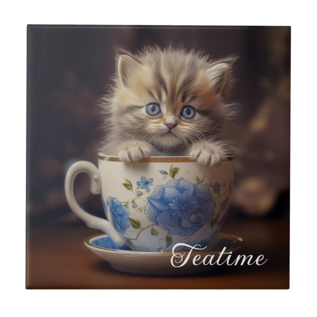 Teatime Kitten  Ceramic Tile (Front)