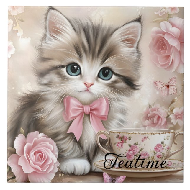 Teatime Kitten  Ceramic Tile (Front)