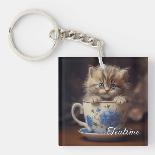 Teatime Kitten  Keychain (Front)