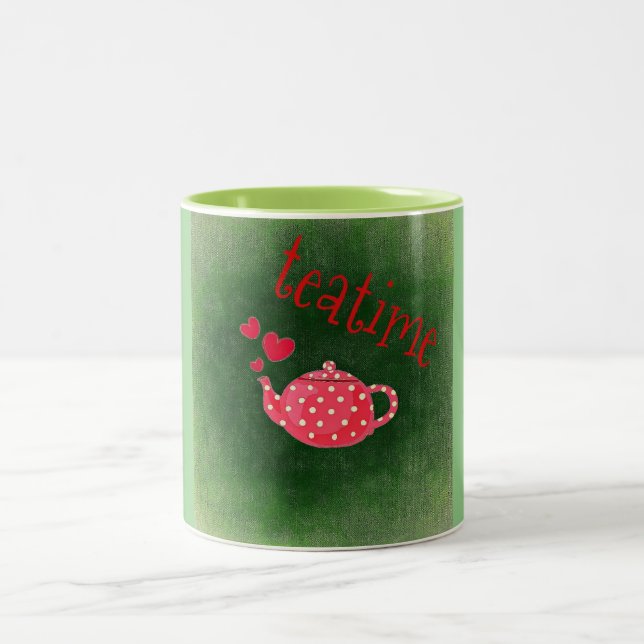 Teatime Pink Tea Pot Two-Tone Coffee Mug (Center)