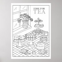 Teatime Tea Party Quaint DIY Coloring Poster