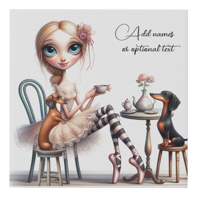 Teatime with Doxie Friends Faux Canvas Print (Front)