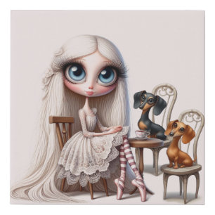 Teatime with Doxie Friends Faux Canvas Print