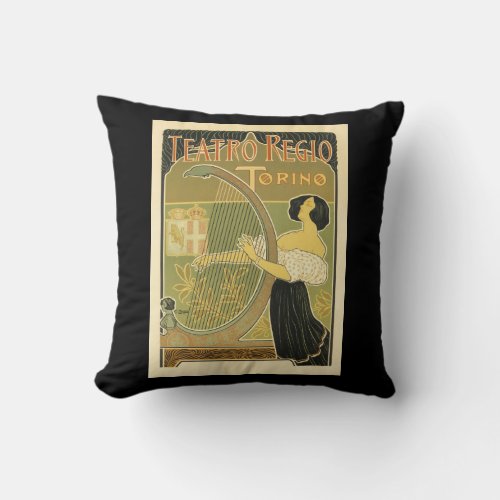 Teatro Regio Vintage French Art Nouveau Throw Pillow