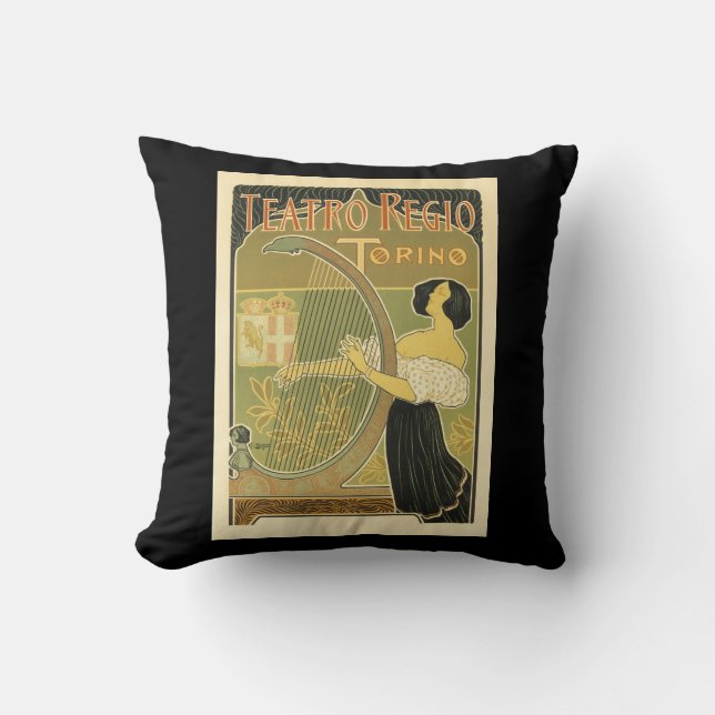 Teatro Regio Vintage French Art Nouveau Throw Pillow (Front)