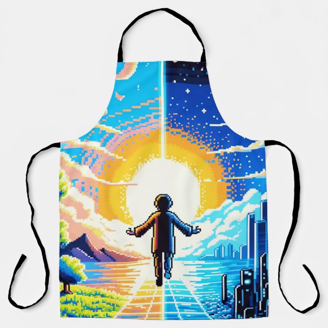 Tech and Nature Harmony - 8-bit Pixel Art Apron (Front)