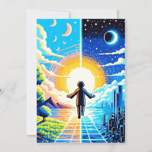 Tech and Nature Harmony - 8-bit Pixel Art Holiday Card (Front)