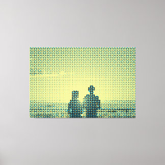 Tech Black&Cyan Halftone Effect Couple Beach Canvas Print