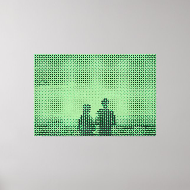 Tech Black&Green Halftone Effect Couple Beach Canvas Print (Front)