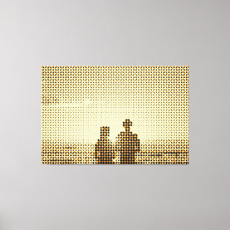 Tech Black&Orange Halftone Effect Couple Beach Canvas Print