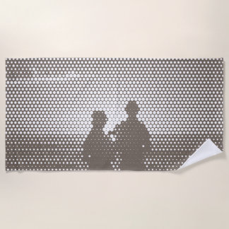 Tech Black&White Halftone Effect Couple on Beach Beach Towel