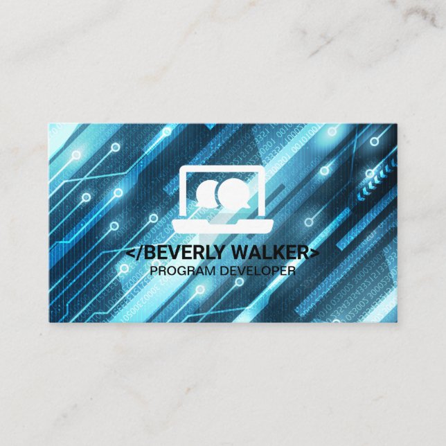 Tech Computer Logo | Binary Code Background Business Card (Front)