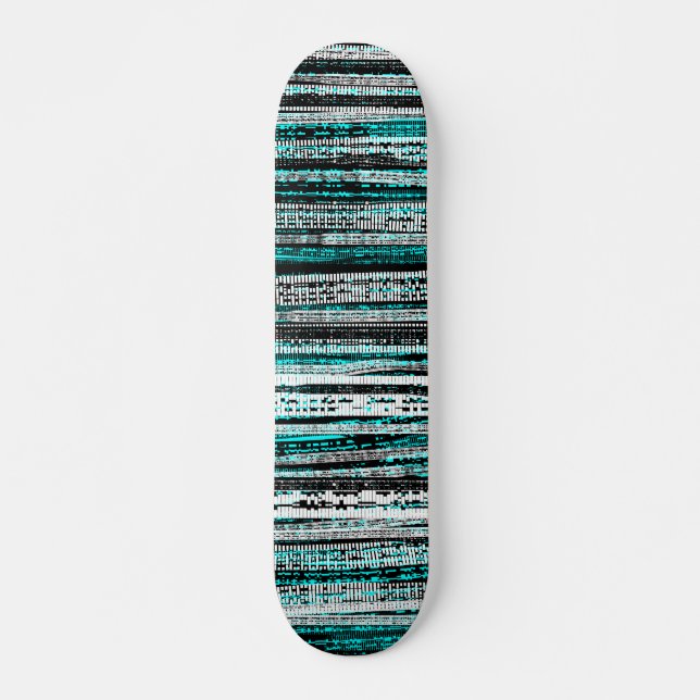 Tech Decay - Black and White on Cyan Skateboard Deck (Front)