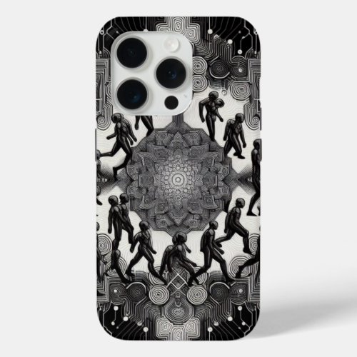 Tech Evolution Futuristic Black  White Outlines iPhone 15 Pro Case