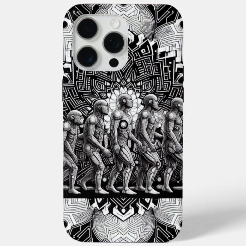 Tech Evolution Futuristic Black  White Outlines iPhone 15 Pro Max Case
