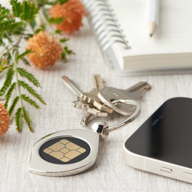 Tech Faux Gold SIM Card Mega Format Funny Keychain (Side)