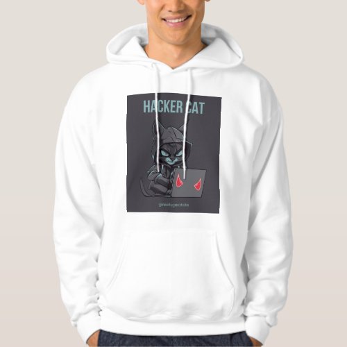 Tech Kitty White Mens Hacker Jacket with Feline Hoodie