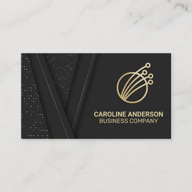 Tech Logo | Black Luxury Gold Business Card (Front)