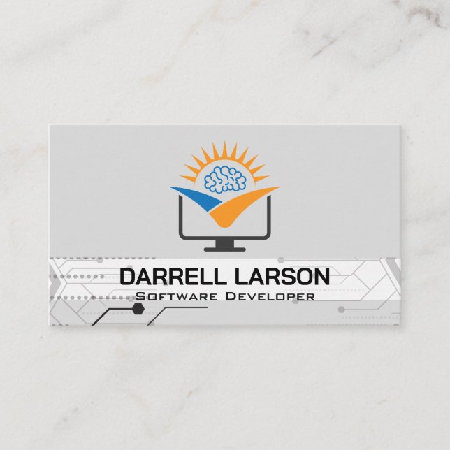 Tech Nodes | Brain Computer Logo Business Card (Front)