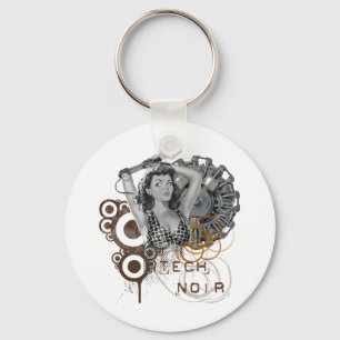 Tech noir pulp steampunk dame keychain