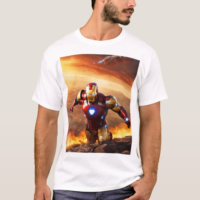 "Tech-Powered Hero: Battling the Corporate T-Shirt (Front)