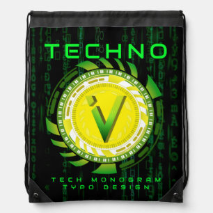 Tech Style Digital Letter V Typography Drawstring Bag