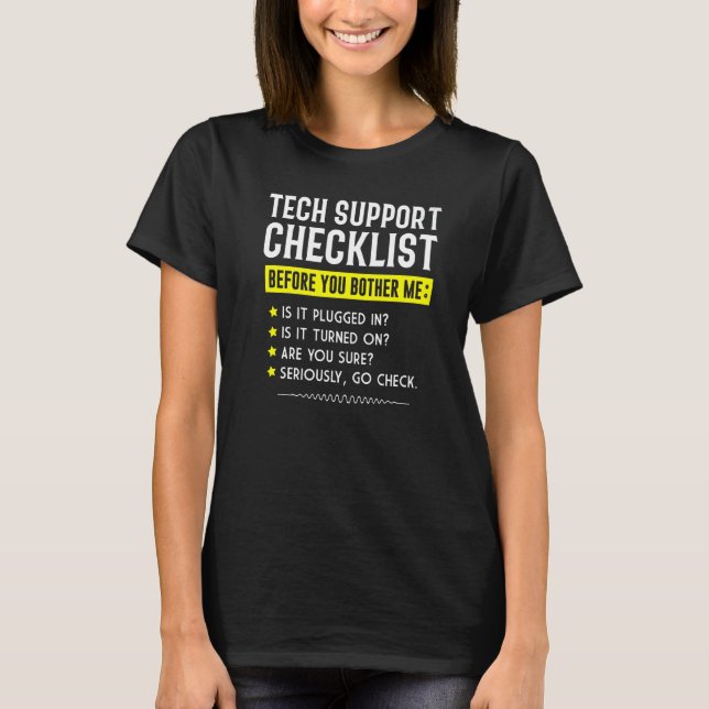 Tech Support Checklist  Computer Geek Sysadmin Pre T-Shirt (Front)