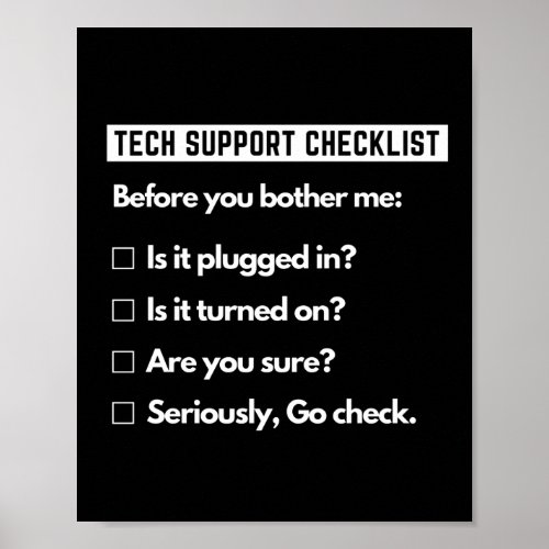 Tech Support Checklist Funny Computer Geek Poster