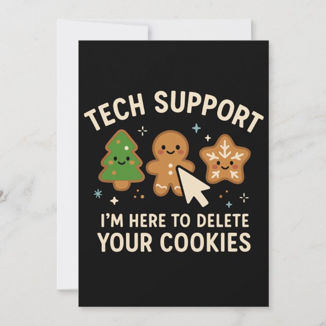 Tech Support Christmas Delete Cookies Cute Holiday Card (Front)