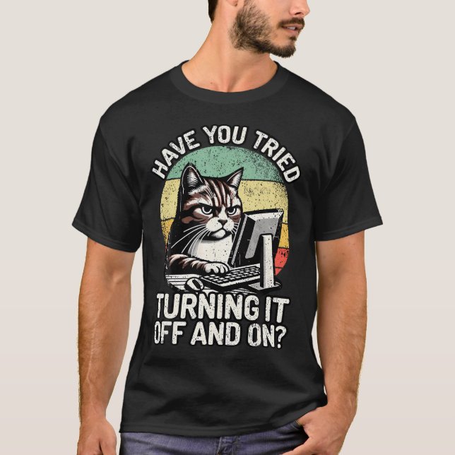 Tech Support Humor I Cat Tech Engineer I Computer  T-Shirt (Front)