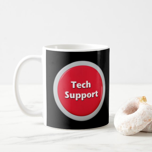 Tech Support Red Panic Button Coffee Mug (With Donut)