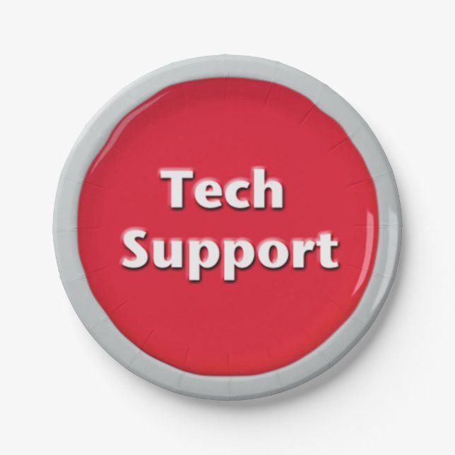 Tech Support Red Panic Button Paper Plates (Front)