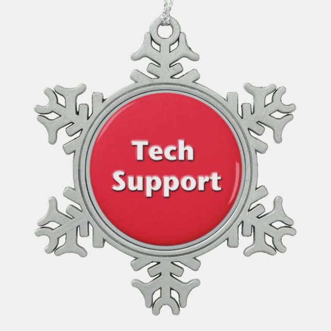 Tech Support Red Panic Button Snowflake Pewter Christmas Ornament (Front)