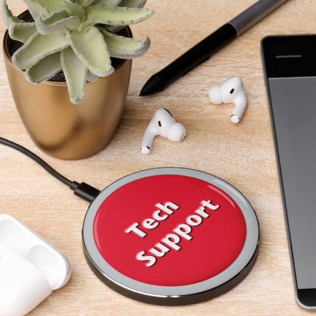 Tech Support Red Panic Button Wireless Charger (Desk 2)