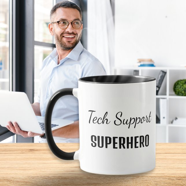 Tech Support Superhero Computer Humor Monogrammed Mug (Creator Uploaded)