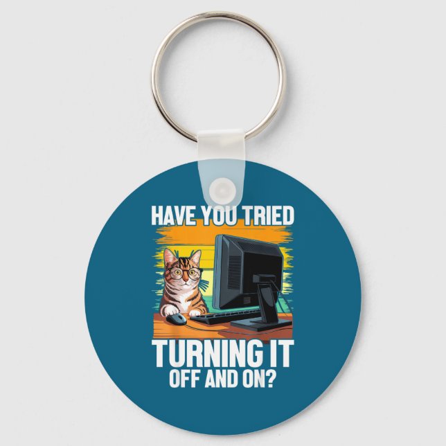 Tech Suprt Humor I Cat Engineer Computer It Guy  Keychain (Front)