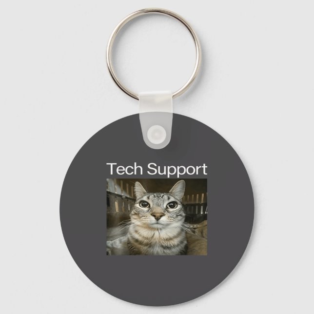 Tech Suprt Silly Staring Cat Meme Gen Alpha Humor  Keychain (Front)