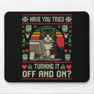Tech Suprts Cat Engineer Computer Ugly Christmas S Mouse Pad