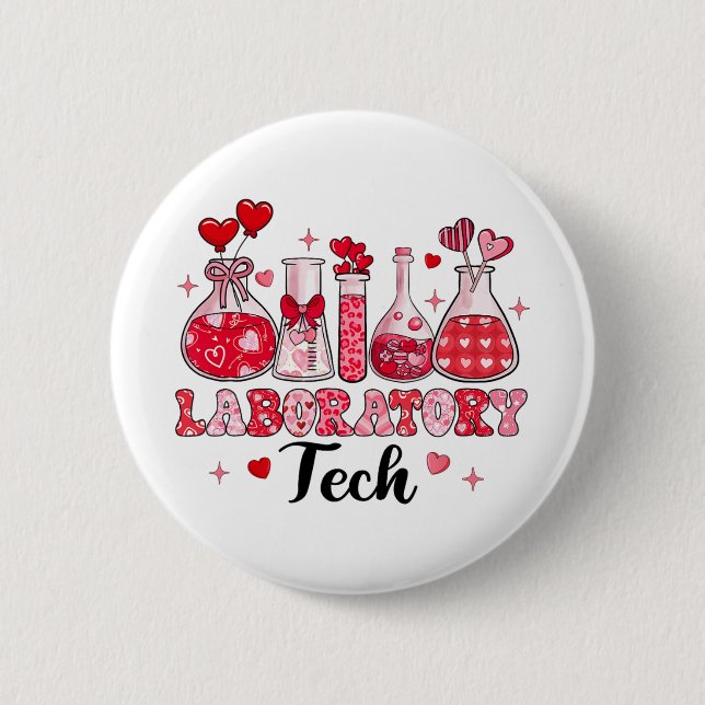 Tech Test Tube Leopard Hearts Valentine's Day  Button (Front)