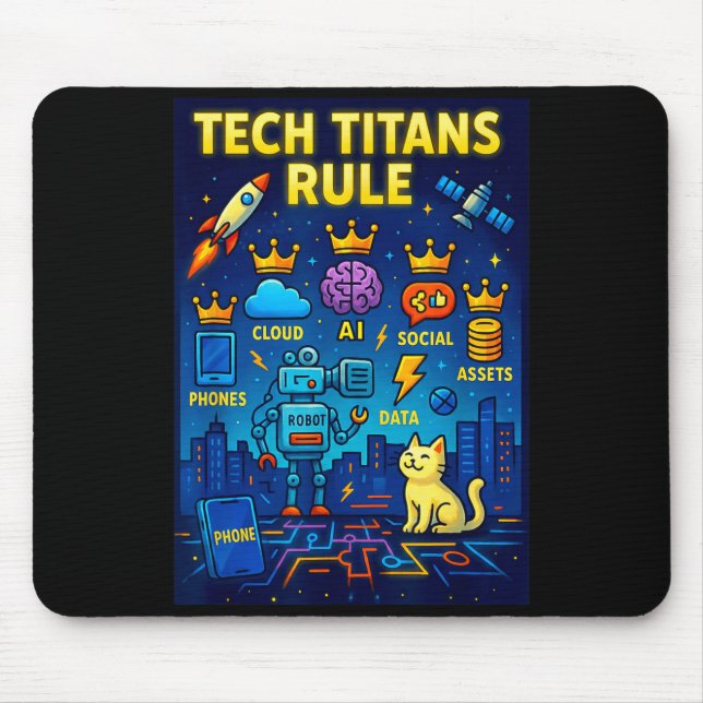 Tech Titans Rule Funny Big Technology Satire Wer G Mouse Pad (Front)