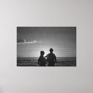 Tech White&Black Halftone Effect Couple on Beach Canvas Print