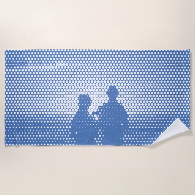 Tech White&Blue Halftone Effect Couple on Beach Beach Towel (Front)