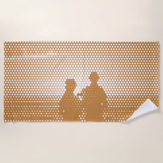 Tech White&Orange Halftone Effect Couple on Beach Beach Towel