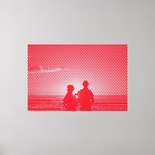 Tech White&Red Halftone Effect Couple on Beach Canvas Print (Front)