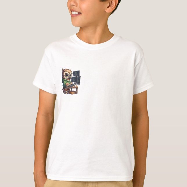 Tech Wizard Coding Owl Kids T-Shirt (Front)