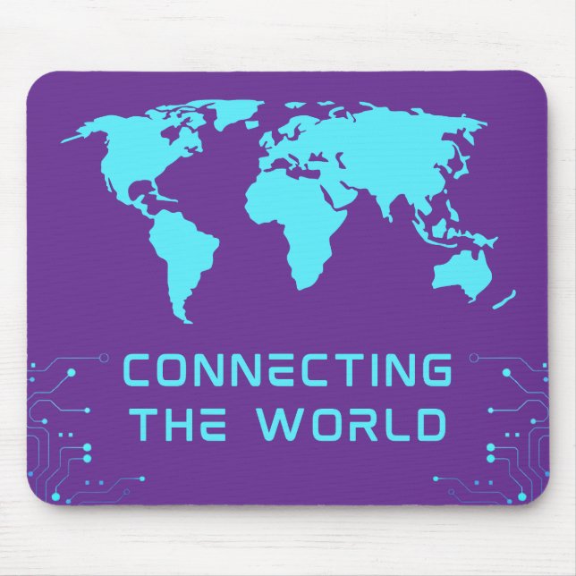 Tech World Map Cyber Network Purple Mouse Pad (Front)